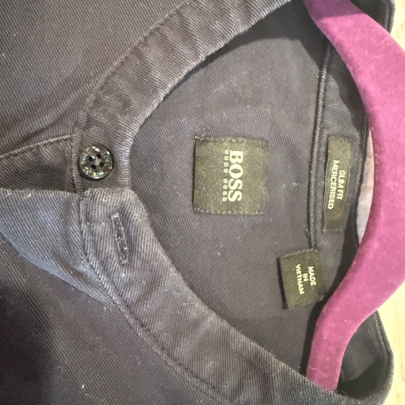 Hugo Boss Navy Blue Slim Fit Mercerized Henley 3-Button Shirt Cotton - Medium M - Picture 6 of 12